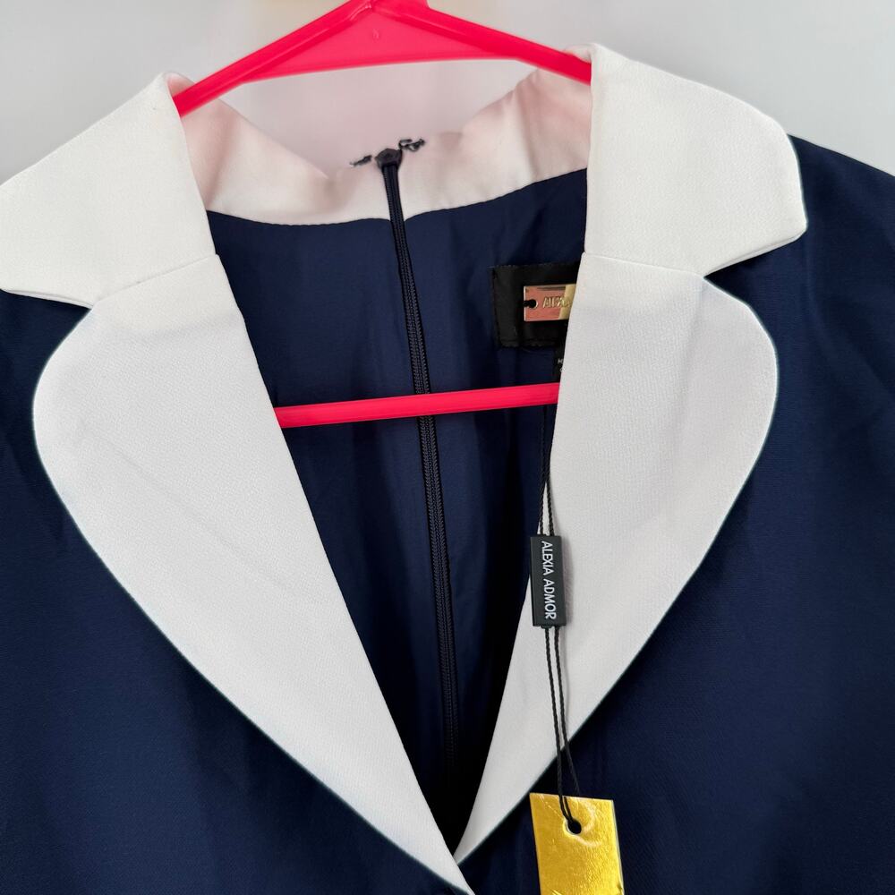 ALEXIA ADMOR Dress SZ 6 NWT Retro Collared Navy White Sheath Knee Length Modest - Picture 9 of 15
